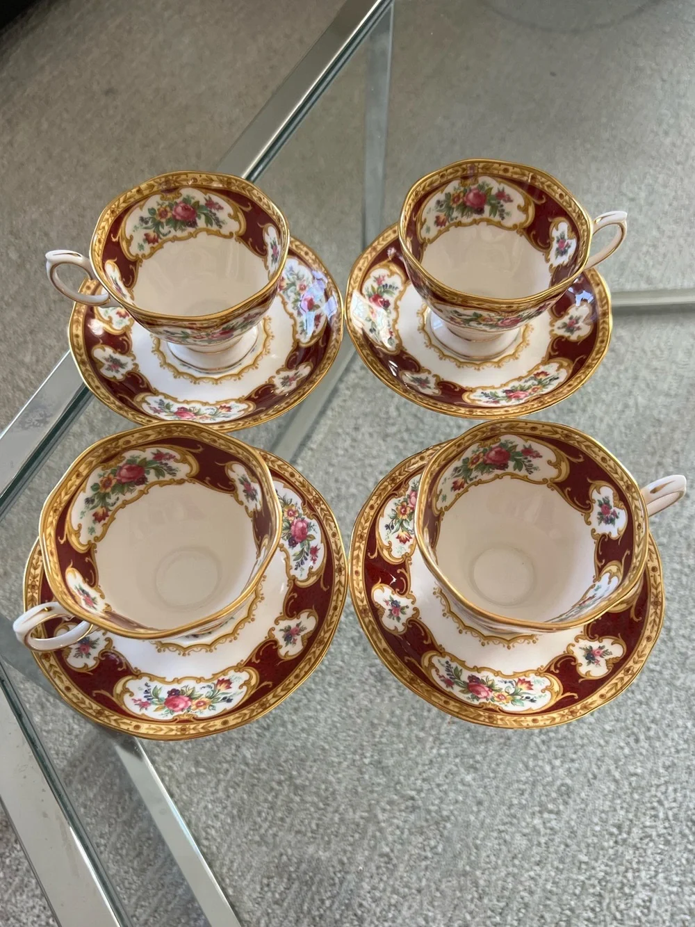 Royal Albert Lady Hamilton Bone China Tea Cup & Saucer Set of 4 England Floral